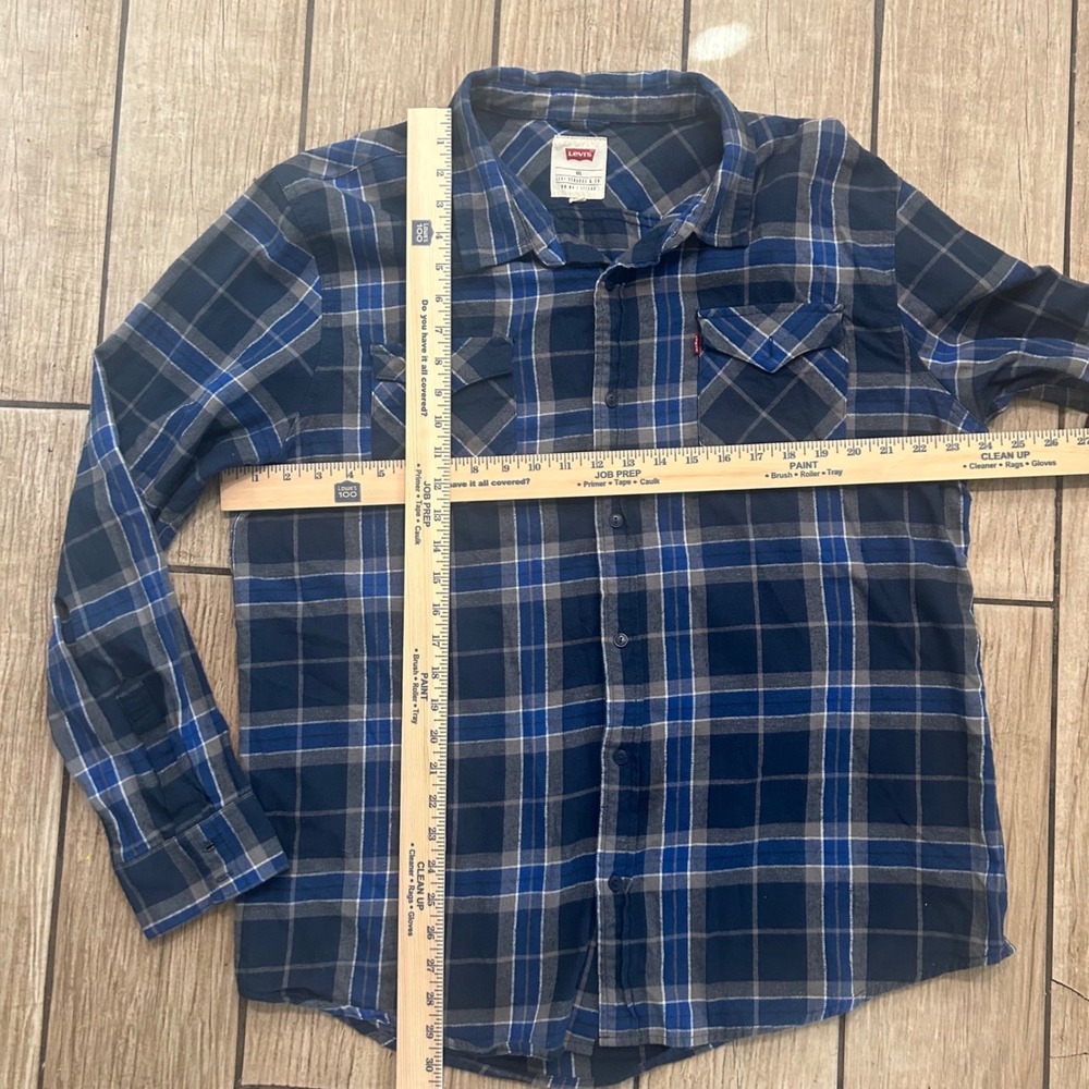 Levis Mens XXL Blue Grey Plaid Flannel Button Down Shirt 3LGLW1837 Long Sleeve - Picture 2 of 4